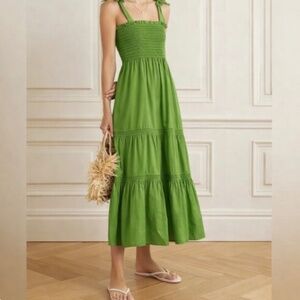 Tory Burch Smocked Tiered Midi Dress Green Size S NWOT